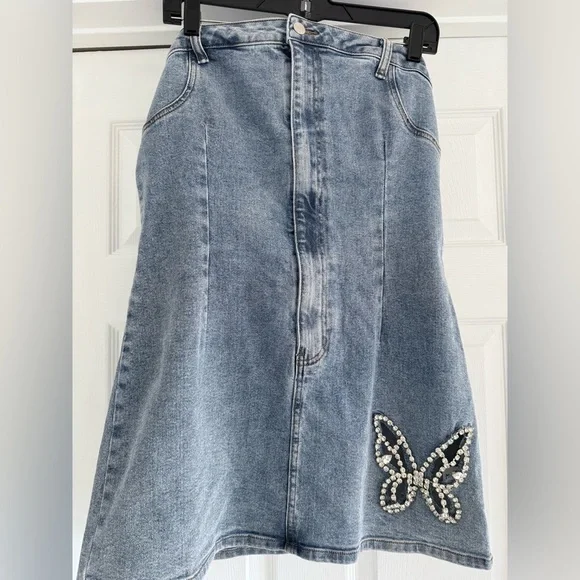 AKIRA Butterfly Kiss Embellished Denim Strapless Mini Tube Dress XL - Picture 4 of 10